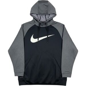 Nike Hoodie Men XL Black Grey Dri-FIT Raglan Pullover Center Swoosh 931991-010